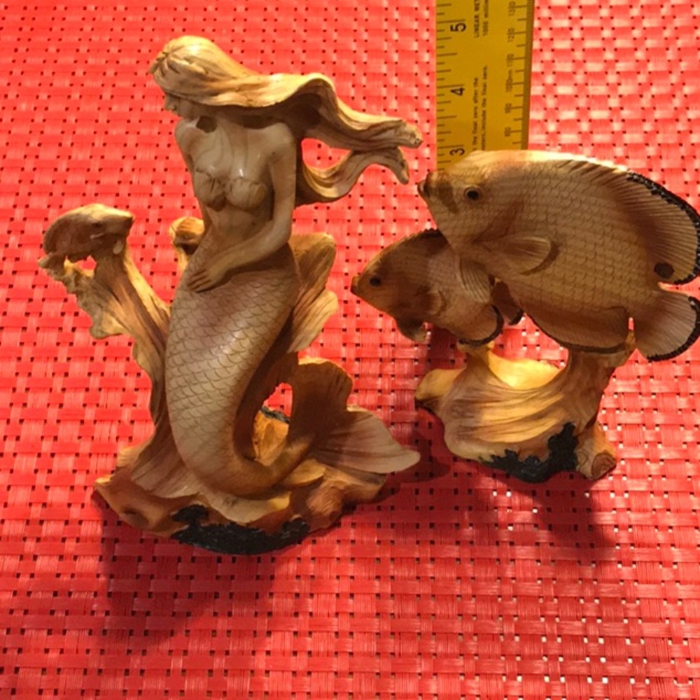 Mermaid fish figurines wooden